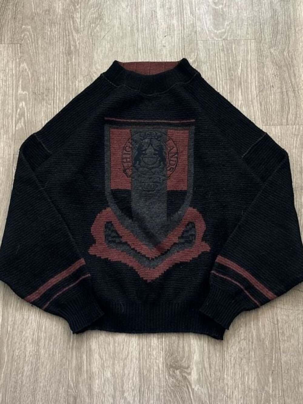 Vintage Porto Cruz Highlands Crest Knit Sweater Black Red Size TG/XL